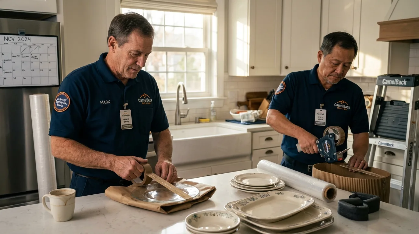 Professional crew packing kitchen dishware in Bismarck, MO